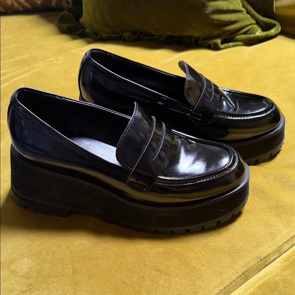 BP Glossy Black Platform Loafers